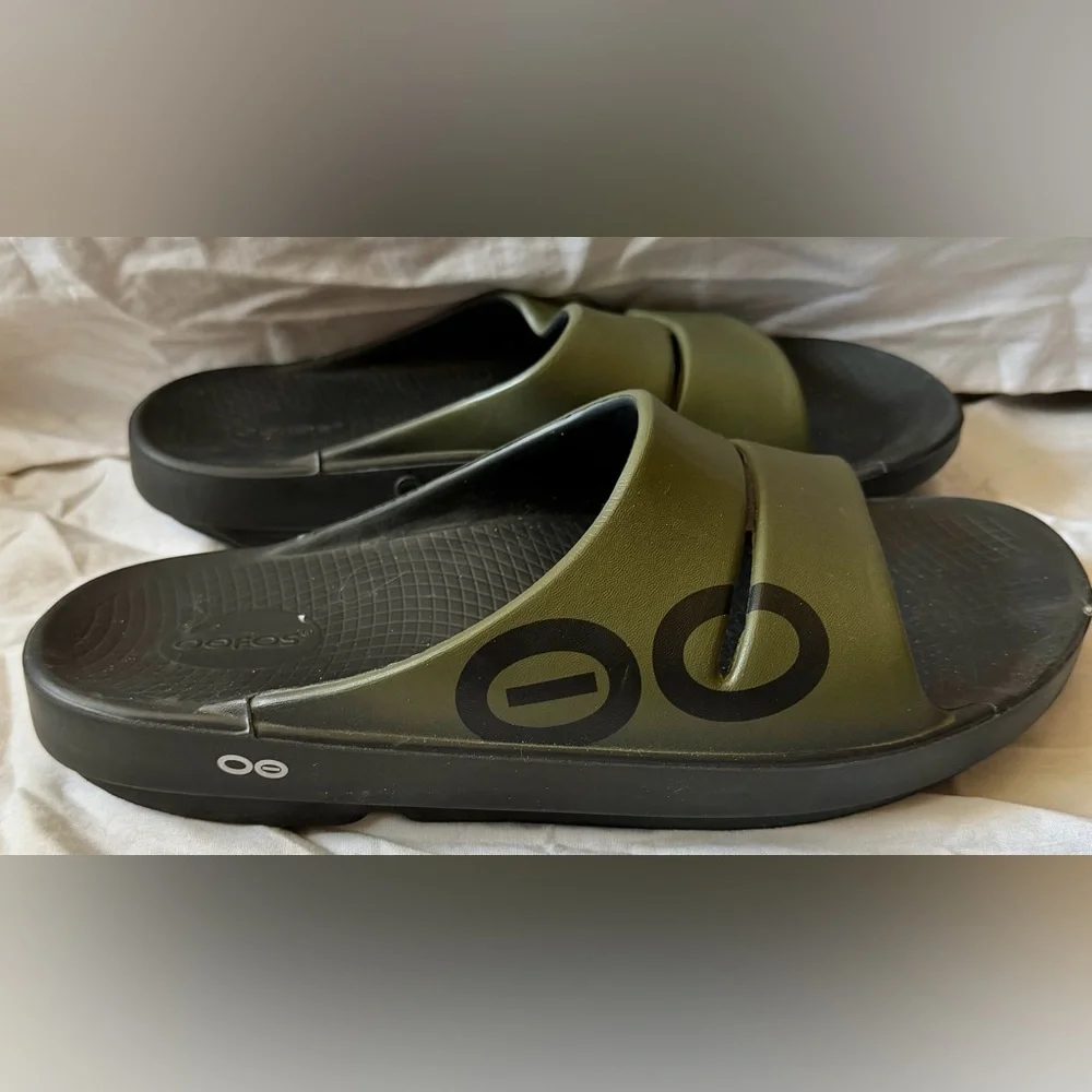 OOFOS Mens 12-14 Ooahh Sport Recovery Slide Sandals Shoes Green Comfort Slip On